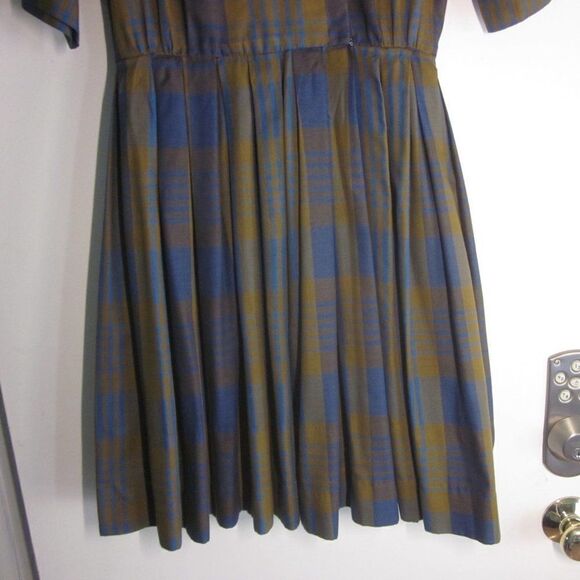 Vintage 50's Dress Serbin of Florida Muriel Ryan Fits Size M Blue Green Plaid - Picture 8 of 14